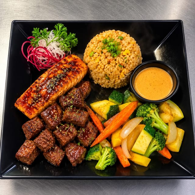 Hibachi Steak & Salmon.